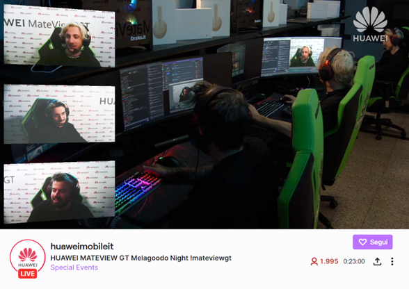 Huawei sbarca su Twitch con la HUAWEI MateView GT “Melagoodo Night”