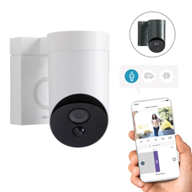 Somfy Outdoor Camera 2 packshot plus produit application Somfy Protect_low
